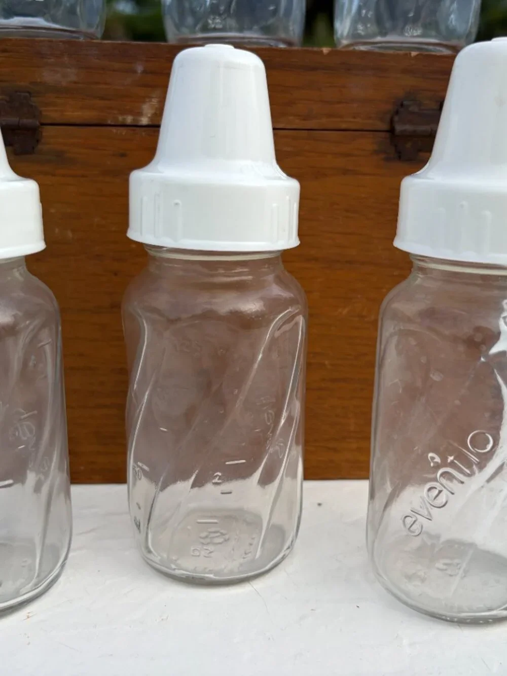 Vintage Evenflo Classic 4 oz Glass Baby Bottles - Twist Swirl Design, Set of 6 w